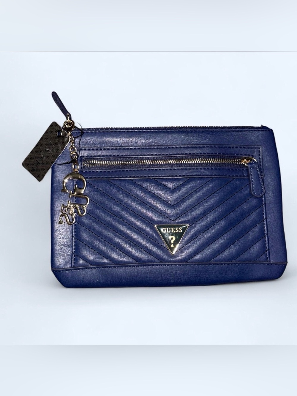GUESS Quilted Chevron Navy Pouch/Clutch